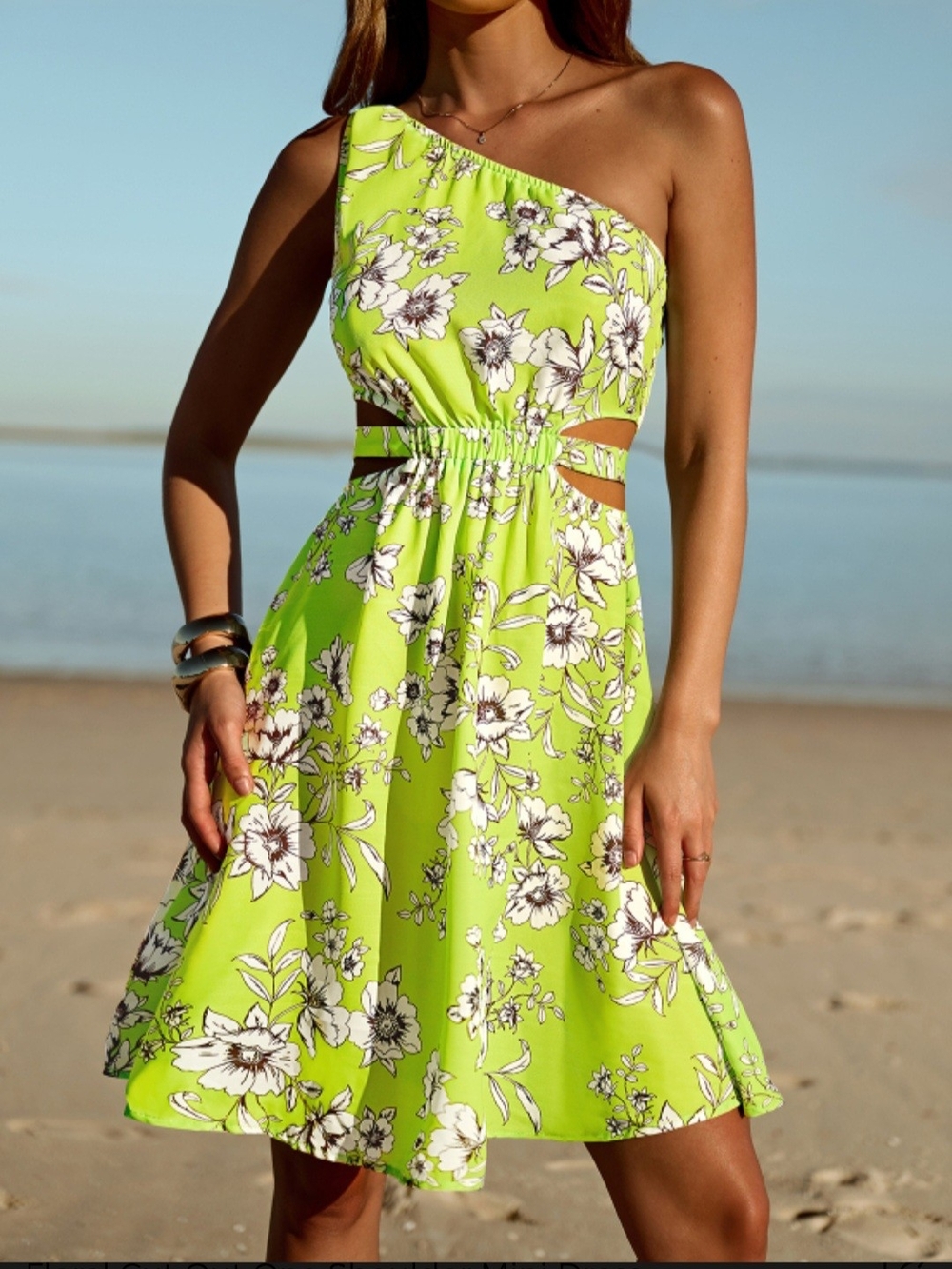 Popvil Floral Cut Out One Shoulder Mini Dress